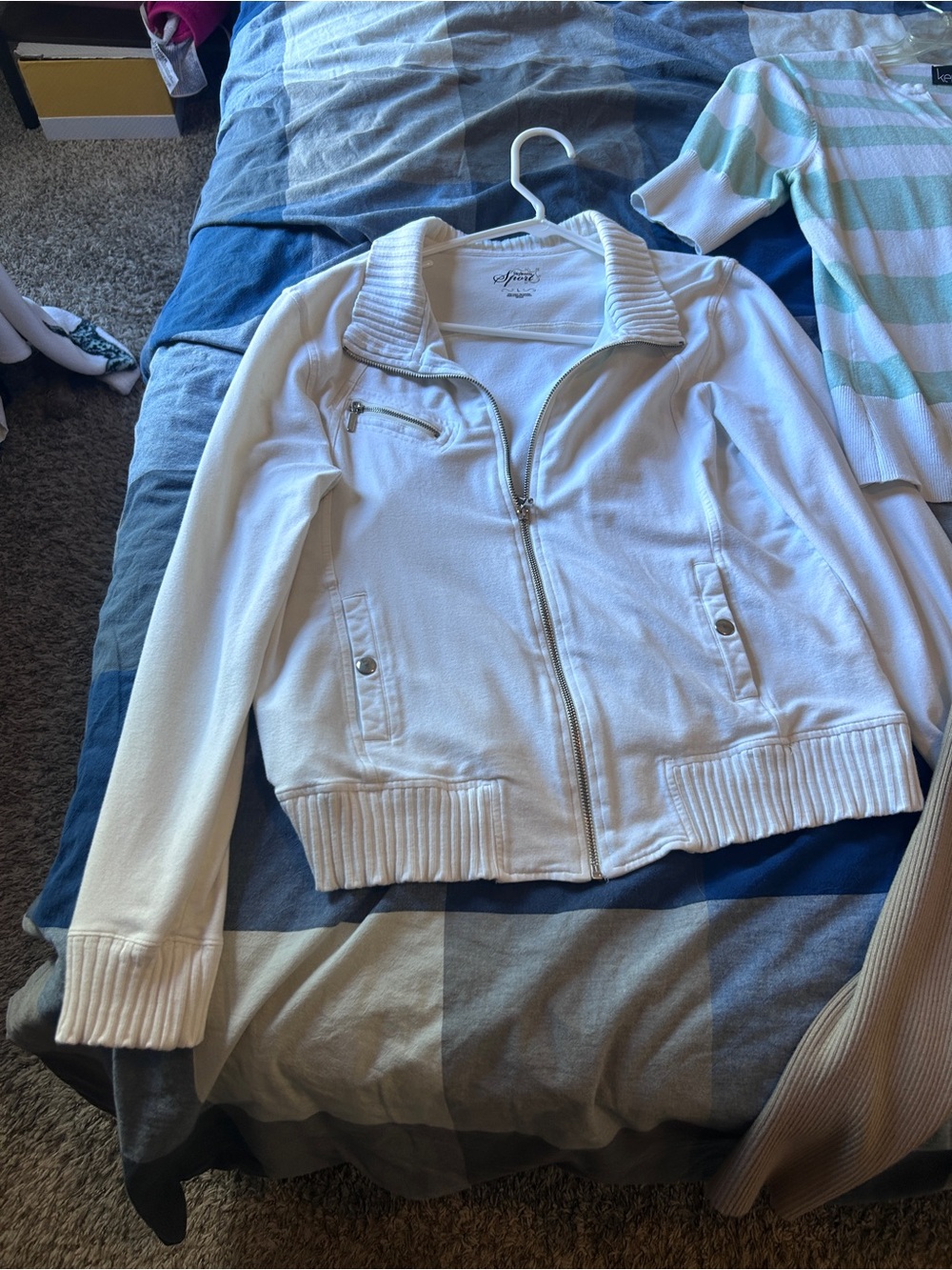 Style & Co. White Zip-Front Bomber Jacket